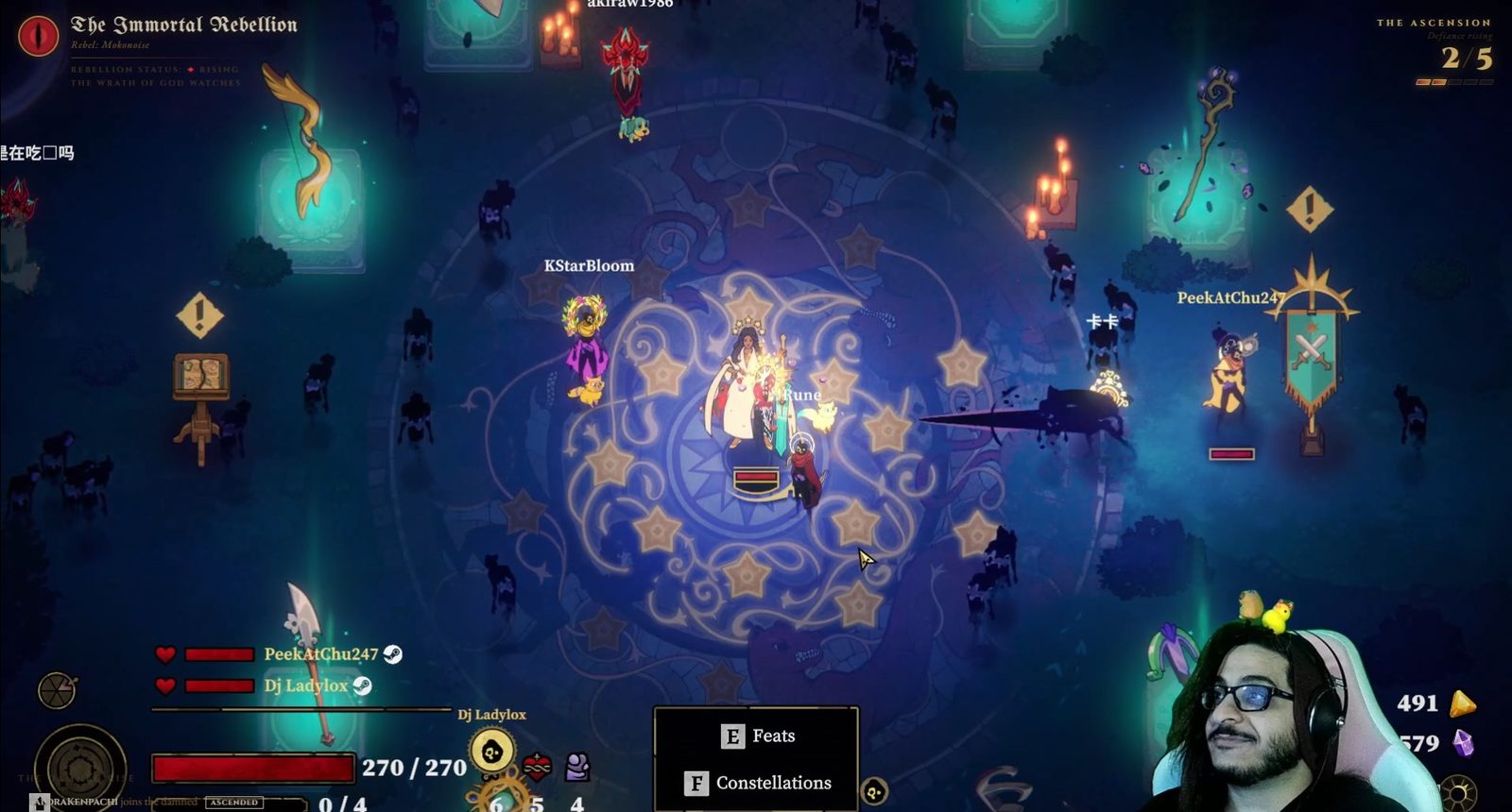The Immortal Rebellion custom overlay for 33 Immortals, with a themed Ascension meter and live viewer events over gameplay